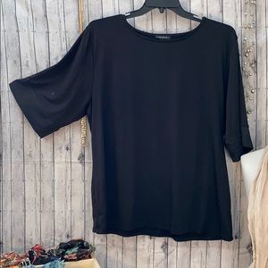 Lane Bryant Black Top 3/4 Sleeve w/ Contrast Satin Sleeve Size 14/16